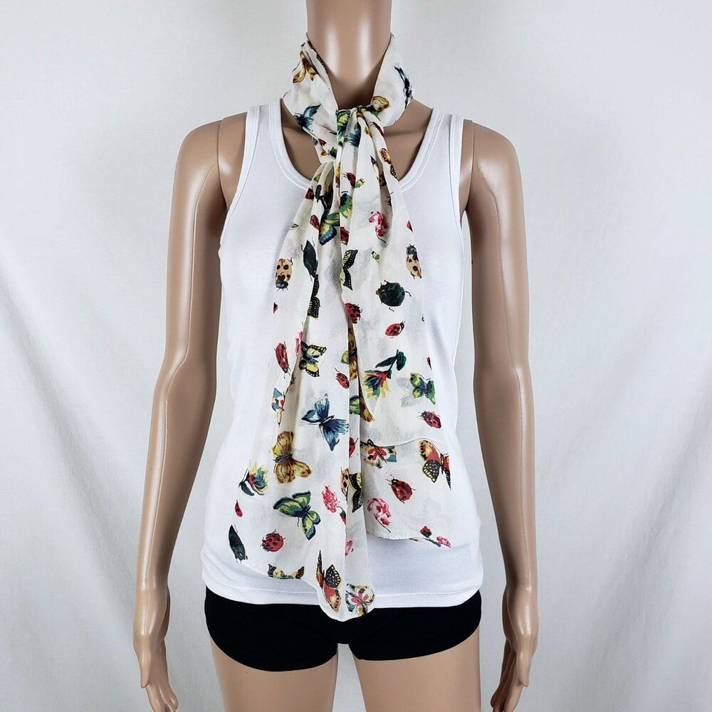 Whimsical Nature Butterfly Scarf Rectangle Sheer Fairy Ethereal Cream White